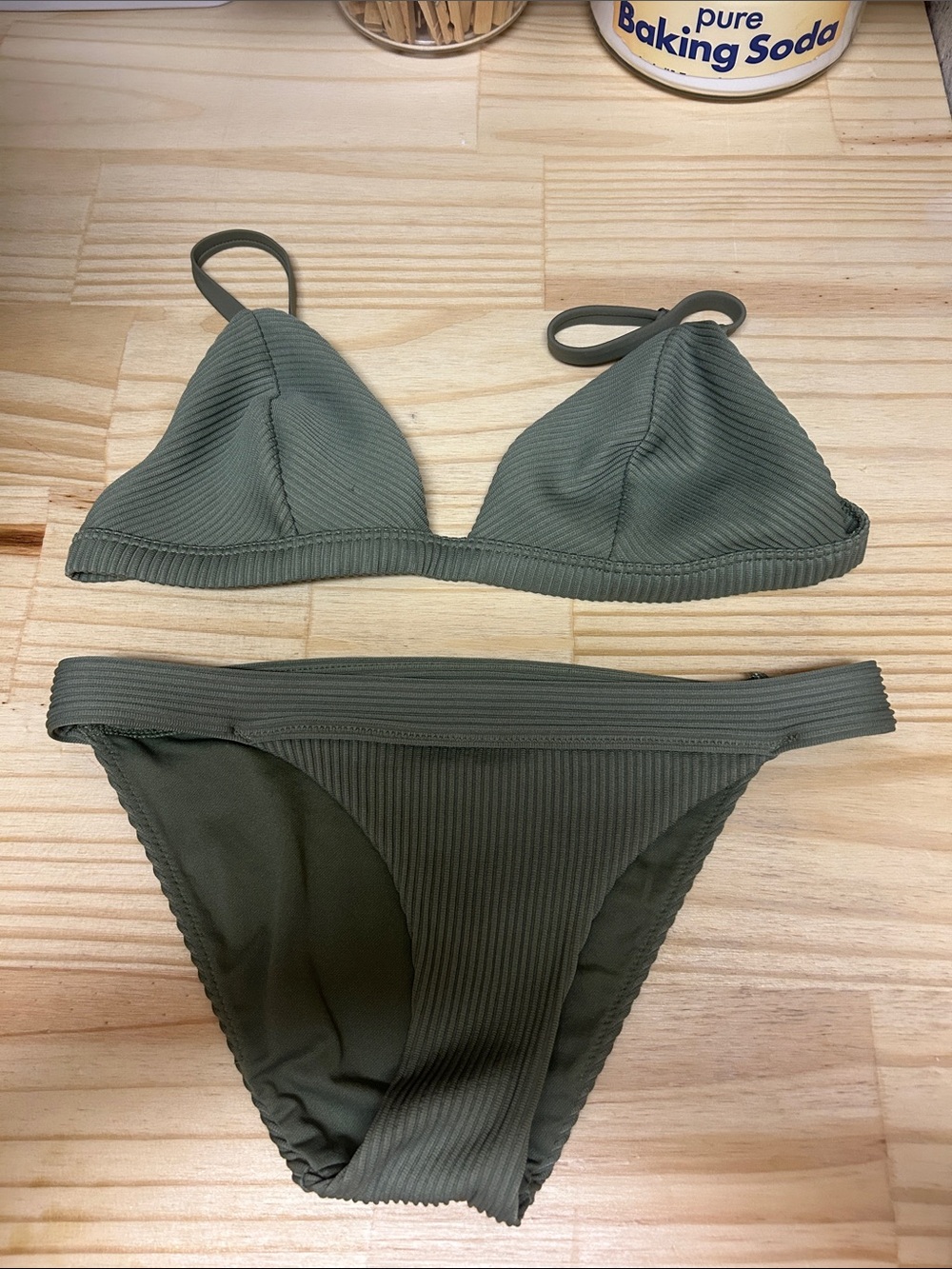 Hollister Ribbed Olive Bikini Set in Deep Olive Green